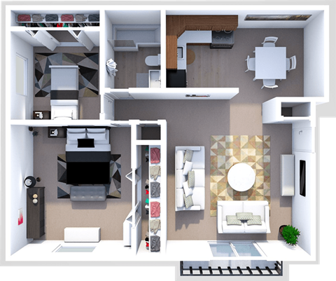 Floor plan for 2 beds, 1 bath, 860 sqft